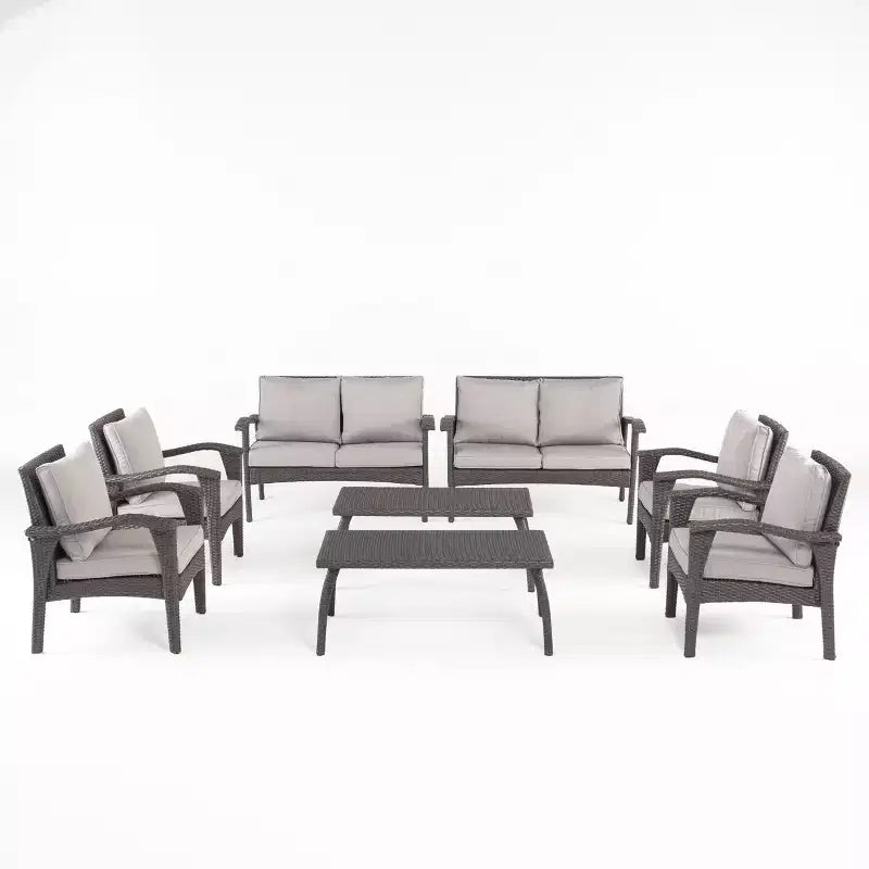 GDFStudio Hilary Outdoor Wicker 8 Seater Chat Set with Cushions