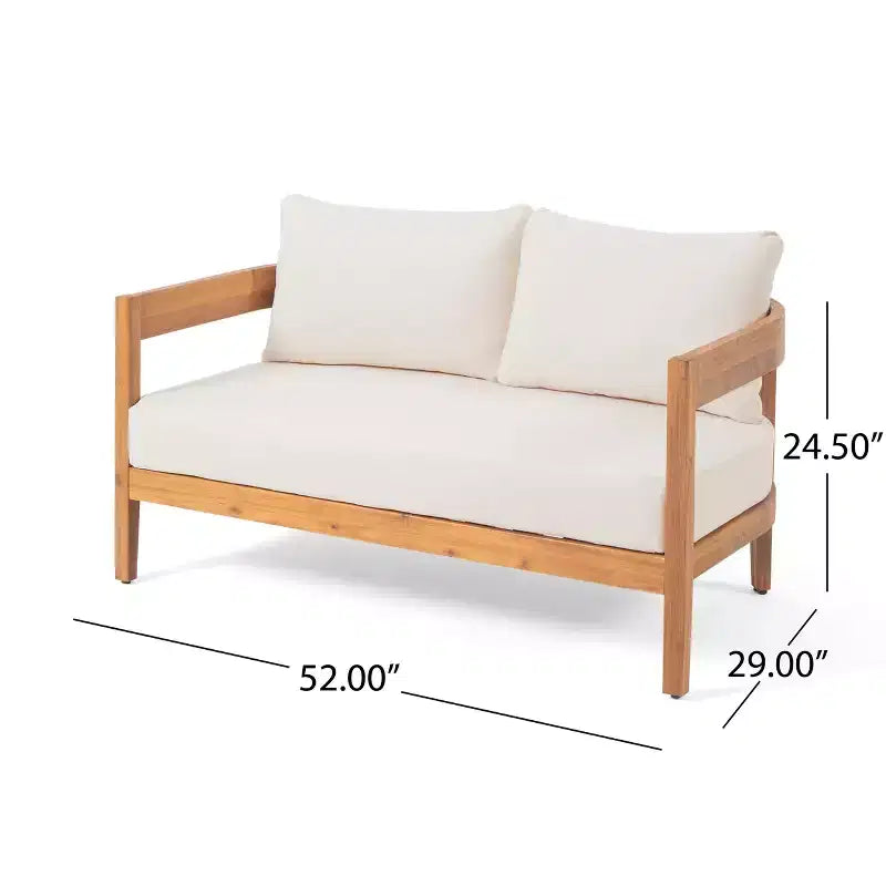 GDFStudio Burrough Outdoor Acacia Wood Loveseat and Coffee Table Set with Cushions