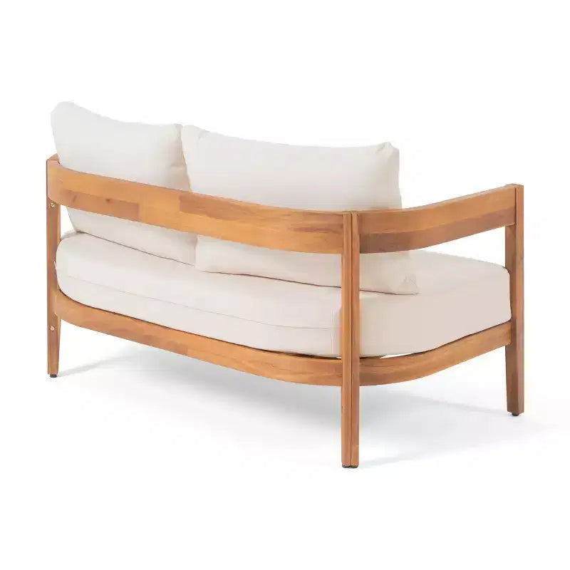 GDFStudio Burrough Outdoor Acacia Wood Loveseat and Coffee Table Set with Cushions