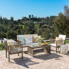 Christopher Knight Home Navan Outdoor Acacia Wood 4 Seater Chat Set with Water-Resistant Cushion