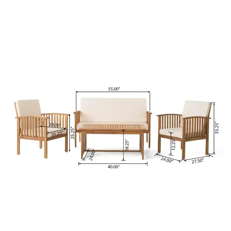 Christopher Knight Home Navan Outdoor Acacia Wood 4 Seater Chat Set with Water-Resistant Cushion