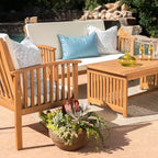 Christopher Knight Home Navan Outdoor Acacia Wood 4 Seater Chat Set with Water-Resistant Cushion