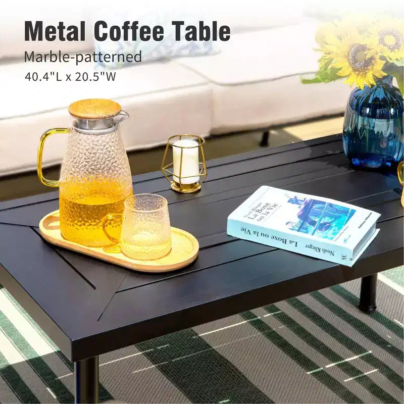 Captiva Designs 4pc extra large metal outdoor patio conversation set with swivel pattern-back chairs and coffee table