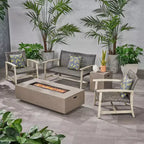 Christopher Knight Home Augusta Outdoor Acacia Wood and Wicker 4 Seater Chat Set with Fire Pit