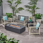 Christopher Knight Home Augusta Outdoor Acacia Wood and Wicker 4 Seater Chat Set with Fire Pit