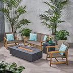 Christopher Knight Home Augusta Outdoor Acacia Wood and Wicker 4 Seater Chat Set with Fire Pit