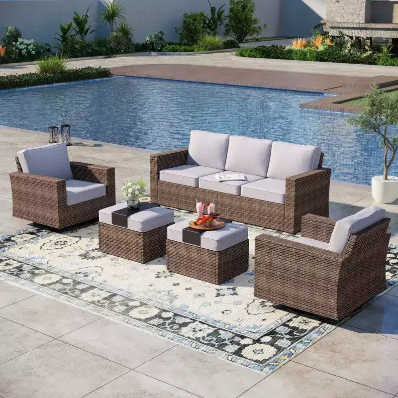 Captiva Designs 5pc Wicker Outdoor Patio Conversation Set with Ottoman for Backyard Deck Poolside