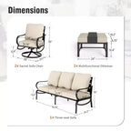 Captiva Designs 5pc Metal Patio Furniture Conversation Set with Swivel Chairs and Ottomans for Garden Porch Backyard