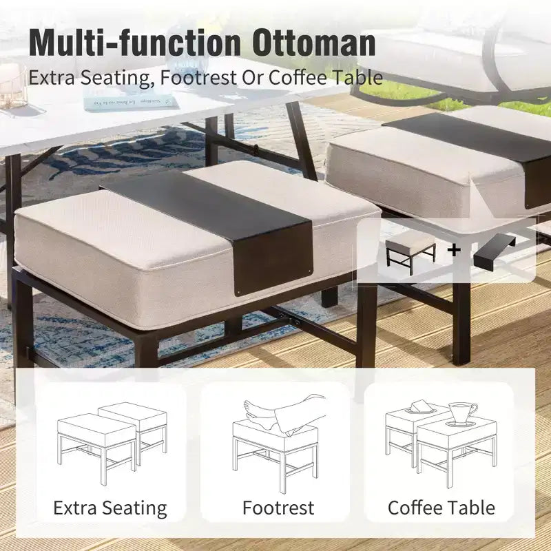 Captiva Designs 5pc Metal Patio Furniture Conversation Set with Swivel Chairs and Ottomans for Garden Porch Backyard