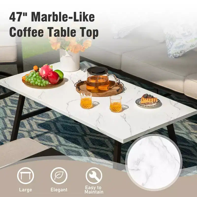 Captiva Designs 6pc Metal Patio Outdoor Conversation Set with Swivel Grid-back Chairs, Ottomans and Coffee Table