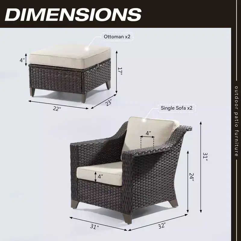UPTIOT Patio Chair with Cushions and Ottomans