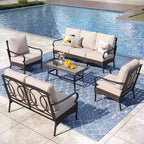 Captiva Designs 5pc Extra Large Metal and Rattan Outdoor Patio Conversation Set with Coffee Table and Loveseat