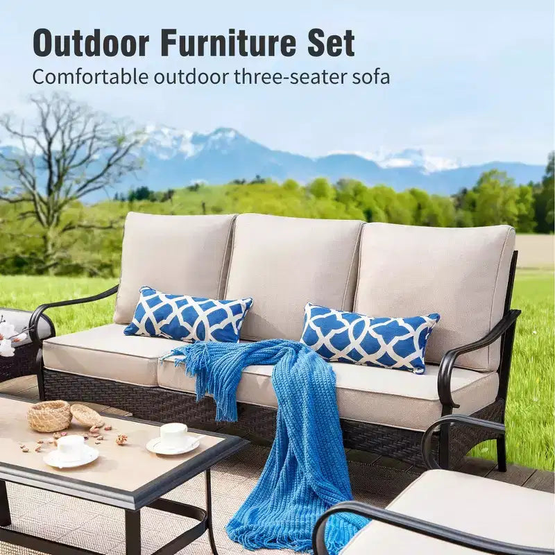Captiva Designs 5pc Extra Large Metal and Rattan Outdoor Patio Conversation Set with Rocking Chairs and Loveseat
