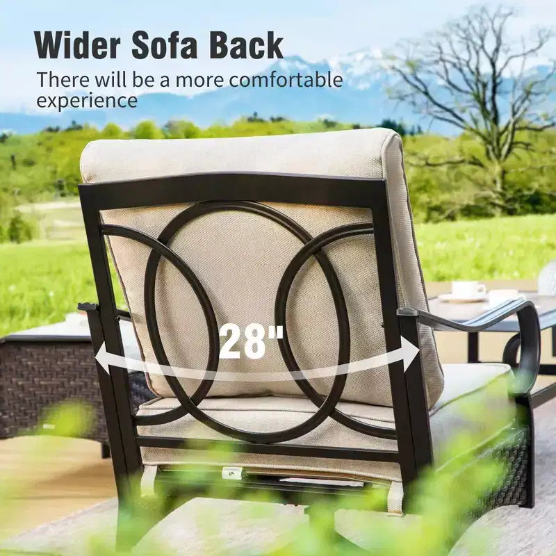 Captiva Designs 5pc Extra Large Metal and Rattan Outdoor Patio Conversation Set with Rocking Chairs and Loveseat