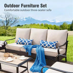 Captiva Designs 6pc Extra Large Metal and Rattan Outdoor Patio Fire Pit Set with Rocking Sofas and Ottomans