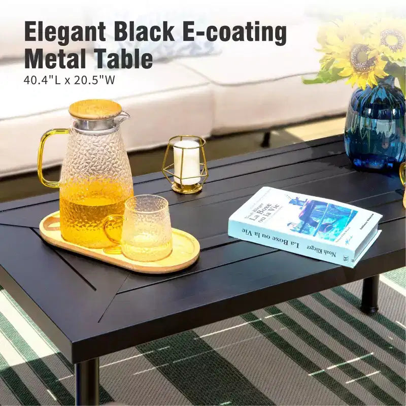 Captiva Designs 6pc Extra Large Metal Outdoor Patio Conversation Set with Swivel Pattern-back Chairs