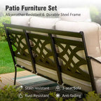 Captiva Designs 4pc Extra Large Metal Outdoor Patio Conversation Set with Rocking Pattern-back Chairs and Coffee Table
