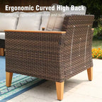 Captiva Designs 10pc Wicker Outdoor Patio Rattan Sectional Conversation Set with Fire Pit Table and Cushioned Ottoman