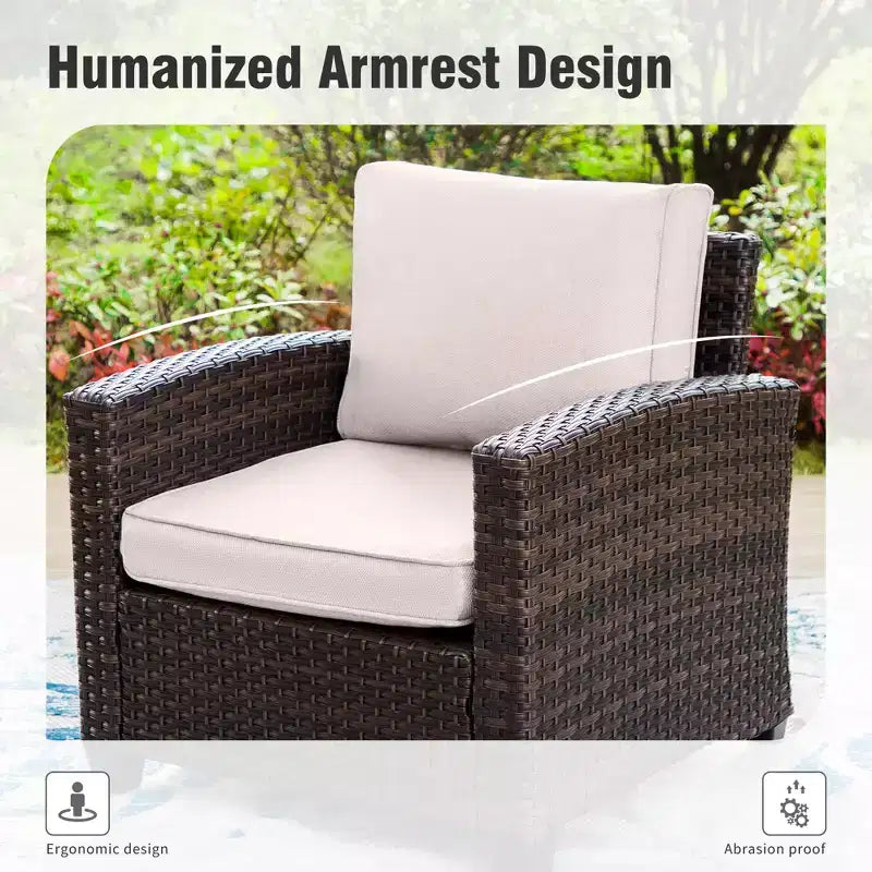 Captiva Designs 7pc Outdoor Patio Wicker Rattan Cushioned Sofa Fire Pit Set with Ottomans and Loveseat
