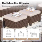 Captiva Designs 7pc Outdoor Patio Wicker Rattan Cushioned Sofa Fire Pit Set with Ottomans and Loveseat
