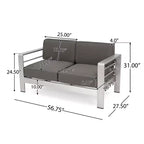 GDFStudio Crested Bay Outdoor Aluminum 7 Seater Chat Set with Cushions, Silver/Khaki