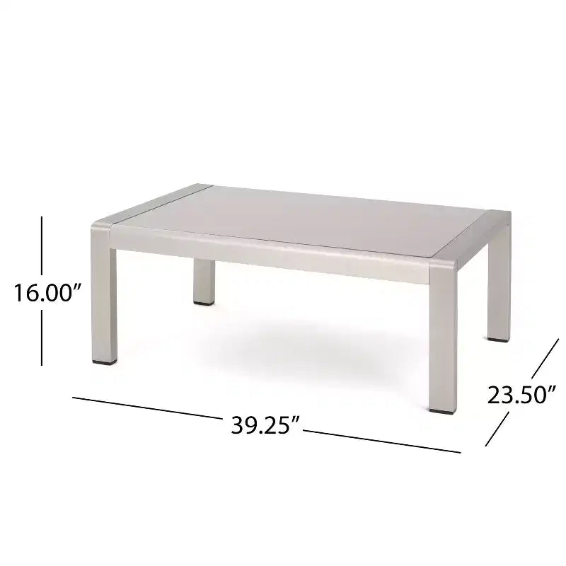 GDFStudio Crested Bay Outdoor Aluminum 7 Seater Chat Set with Cushions, Silver/Khaki