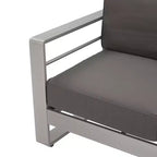GDFStudio Crested Bay Outdoor Aluminum 7 Seater Chat Set with Cushions, Silver/Khaki