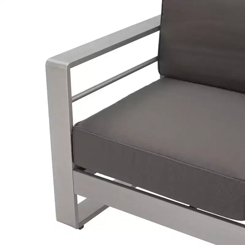 GDFStudio Crested Bay Outdoor Aluminum 7 Seater Chat Set with Cushions, Silver/Khaki
