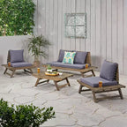 Christopher Knight Home Sedona Outdoor Acacia Wood 4 Seater Chat Set with Cushions