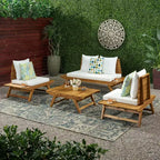 Christopher Knight Home Sedona Outdoor Acacia Wood 4 Seater Chat Set with Cushions