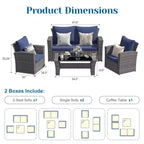 Heynemo 4 Piece Patio Furniture Sets, All-Weather Wicker Conversation Sets, Outdoor Rattan Sectional Sofa Chair with Coffee Table
