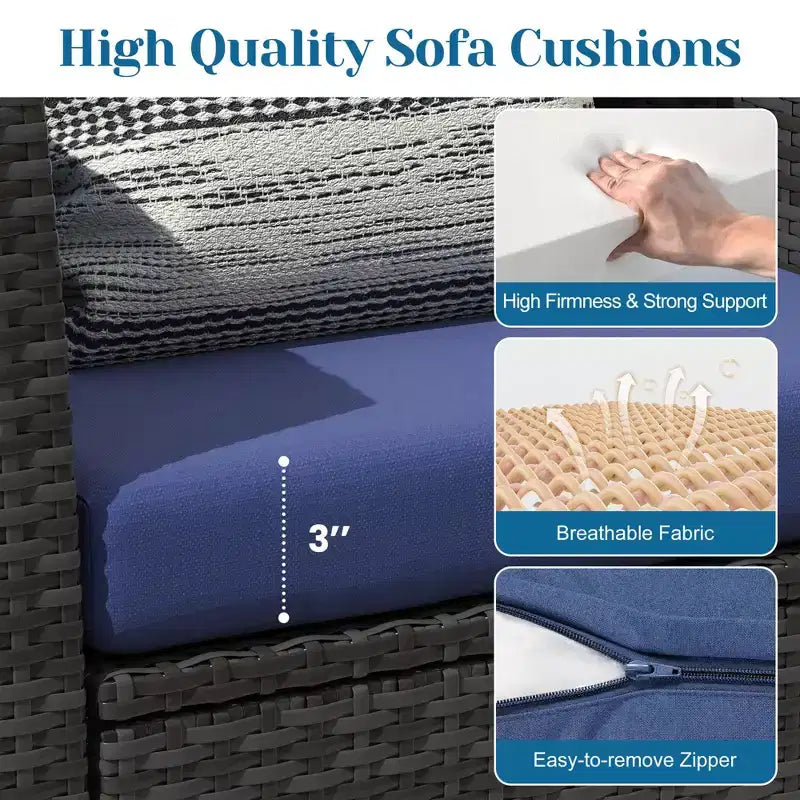 Heynemo 4 Piece Patio Furniture Sets, All-Weather Wicker Conversation Sets, Outdoor Rattan Sectional Sofa Chair with Coffee Table