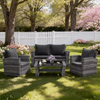 Heynemo 4 Piece Patio Furniture Sets, All-Weather Wicker Conversation Sets, Outdoor Rattan Sectional Sofa Chair with Coffee Table