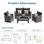 Heynemo 4 Piece Patio Furniture Sets, All-Weather Wicker Conversation Sets, Outdoor Rattan Sectional Sofa Chair with Coffee Table