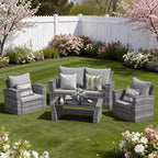 Heynemo 4 Piece Patio Furniture Sets, All-Weather Wicker Conversation Sets, Outdoor Rattan Sectional Sofa Chair with Coffee Table