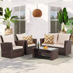 Heynemo 4 Piece Patio Furniture Sets, All-Weather Wicker Conversation Sets, Outdoor Rattan Sectional Sofa Chair with Coffee Table