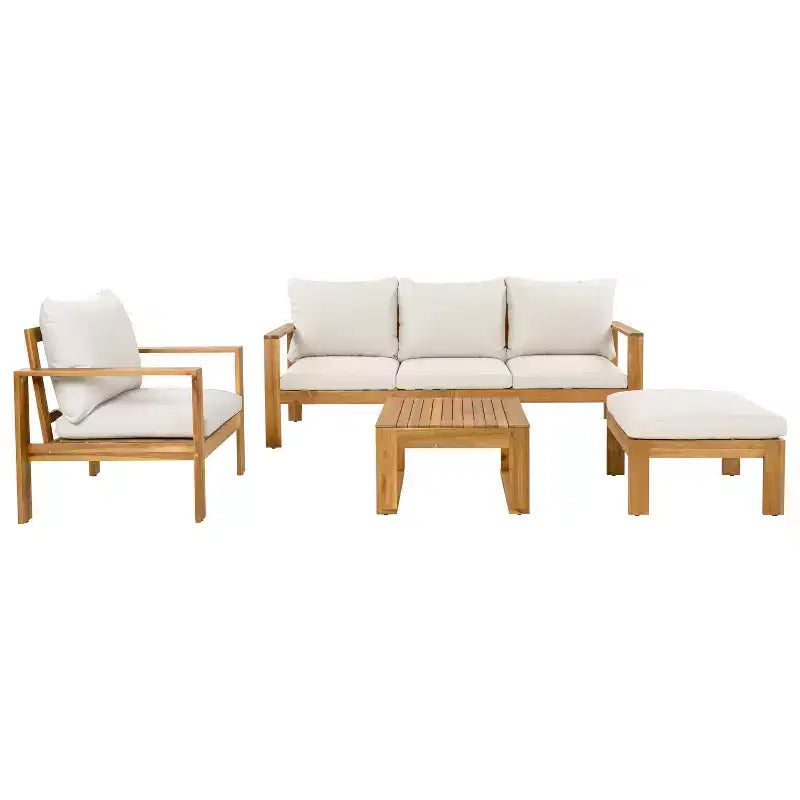 Christopher Knight Home Norman 4 Piece Outdoor Slat Design Acacia Wood Upholstered Seating Set