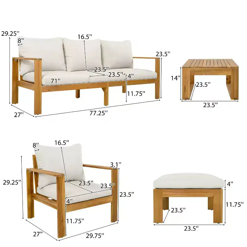 Christopher Knight Home Norman 4 Piece Outdoor Slat Design Acacia Wood Upholstered Seating Set