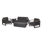 Christopher Knight Home Ostrander 4-Seater Outdoor Aluminum Chat Set with Fire Pit Table, Black/Dark Gray
