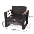 Christopher Knight Home Ostrander 4-Seater Outdoor Aluminum Chat Set with Fire Pit Table, Black/Dark Gray