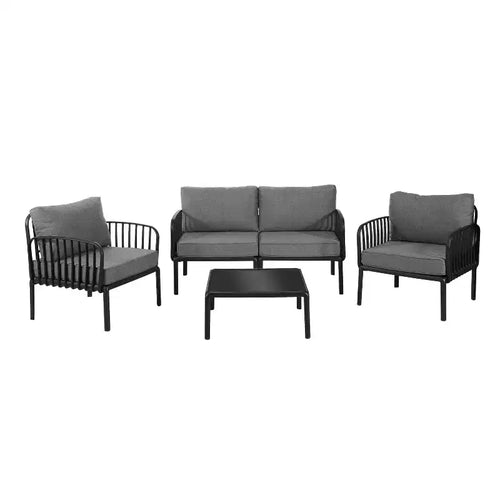 4-Piece/6-Piece Modern Outdoor Patio Furniture Set with Square Coffee Table Patio Conversation Set with Waterproof Cushions, Black/White - ModernLuxe