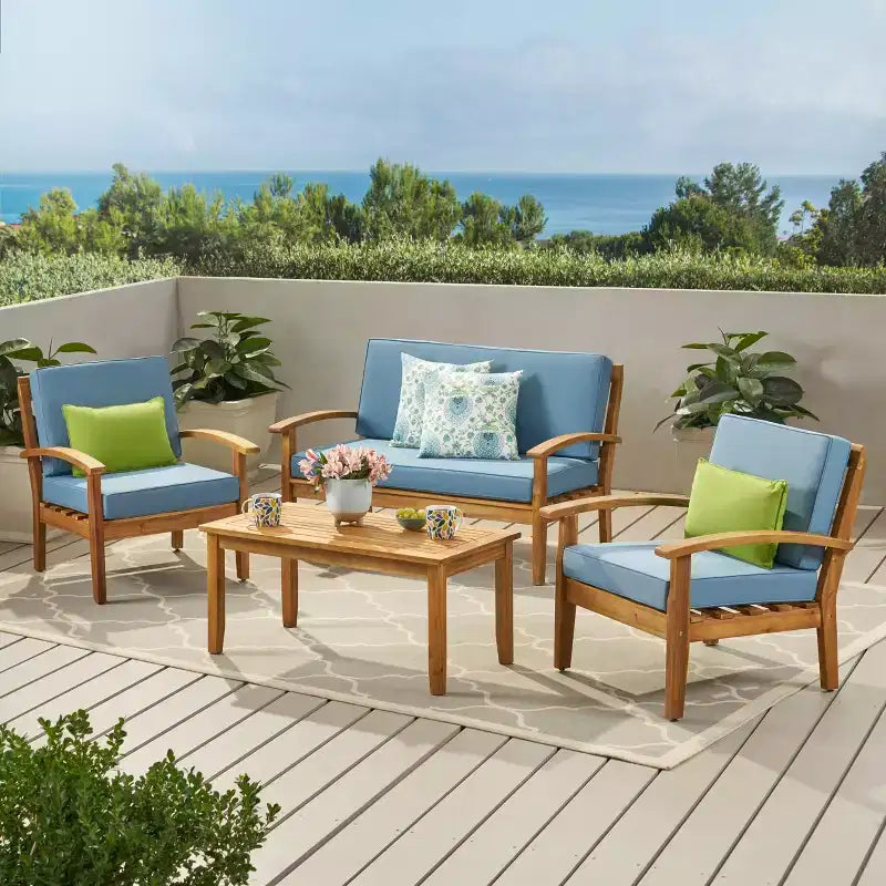 GDFStudio Keanu 4-kohaline õues kasutatav akaatsiapuidust vestluskomplekt patjadega