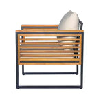 Christopher Knight Home Faye 4 Piece Patio Acacia and Metal Upholstered Seating Set with Slat Design