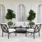 Martha Stewart 4pc Steel Patio Conversation Set with Loveseat, 2 Chairs, Coffee Table in Black