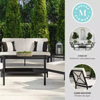 Martha Stewart 4pc Steel Patio Conversation Set with Loveseat, 2 Chairs, Coffee Table in Black