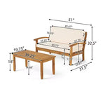 GDFStudio Keanu Outdoor Acacia Wood Loveseat and Coffee Table Set with Cushions
