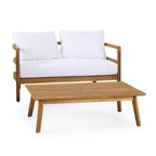 GDFStudio Aggie Outdoor Acacia Wood Loveseat and Coffee Table Set with Cushions, Teak/White