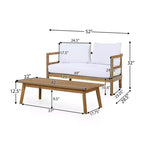 GDFStudio Aggie Outdoor Acacia Wood Loveseat and Coffee Table Set with Cushions, Teak/White