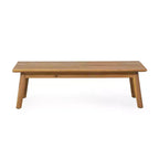 GDFStudio Aggie Outdoor Acacia Wood Loveseat and Coffee Table Set with Cushions, Teak/White