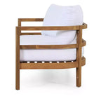 GDFStudio Aggie Outdoor Acacia Wood Loveseat and Coffee Table Set with Cushions, Teak/White